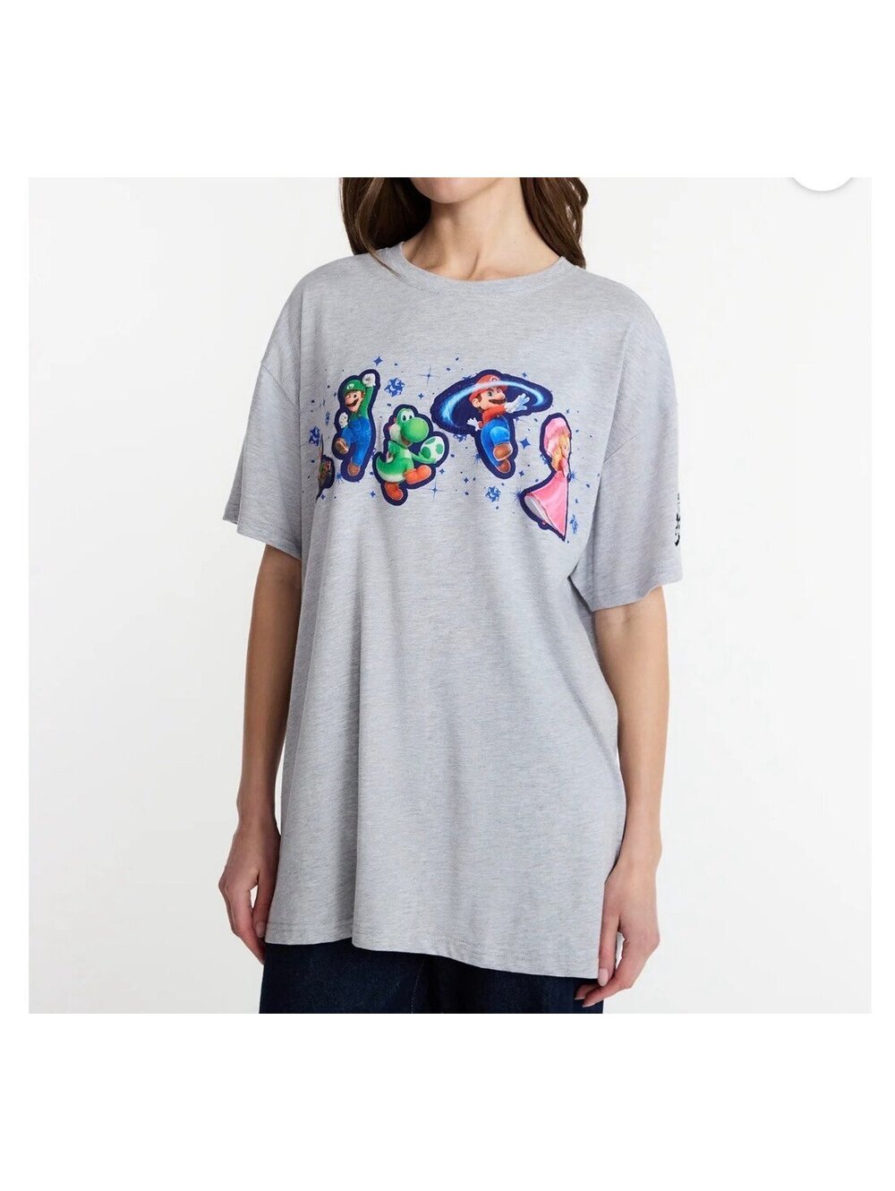 Super Mario Galaxy Movie Women's Oversized Graphic Tee with Short Sleeves Lg